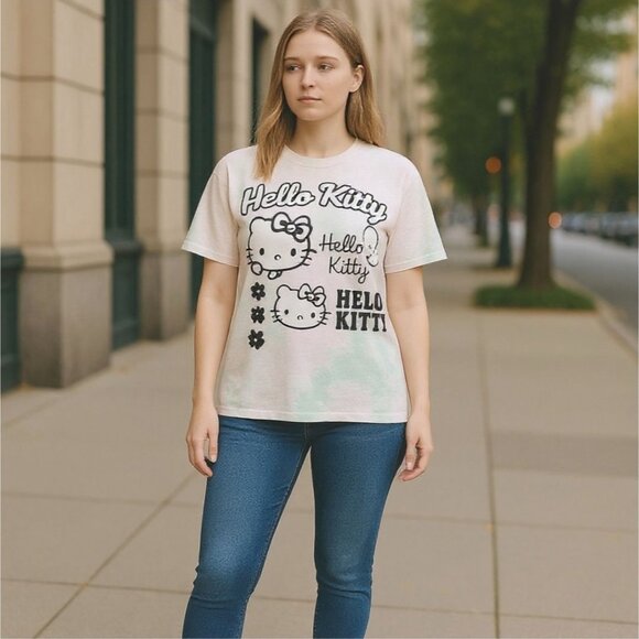 NGOrder Hello Kitty Tie Dye Oversized Graphic Tee w/ Pastel Kawaii Vibes – L - Picture 3 of 5
